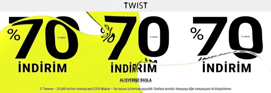 %70 Twist indirimi: İlkbahar-Yaz Sezon Ürünleri Fırsatı